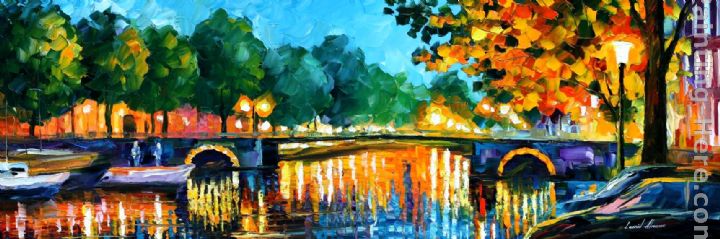AMSTERDAM - EARLY MORNING painting - Leonid Afremov AMSTERDAM - EARLY MORNING art painting